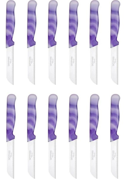 Mor Mermer Desenli 12'li Meyve Bıçak Seti, Şık ve Dayanıklı Mutfak Gereci.