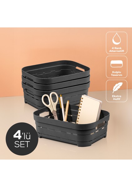 4'lü 2,8 Litre Delikli Saklama Kutusu Antrasit