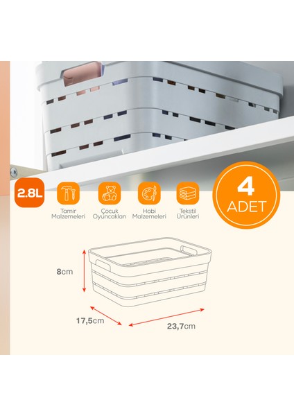 4'lü 2,8 Litre Delikli Saklama Kutusu Antrasit fiyatları