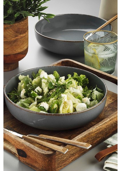 2'li 20 cm Mavi ve Gri Seramik Kase Seti, Şık ve Kullanışlı Ev Aksesuarı