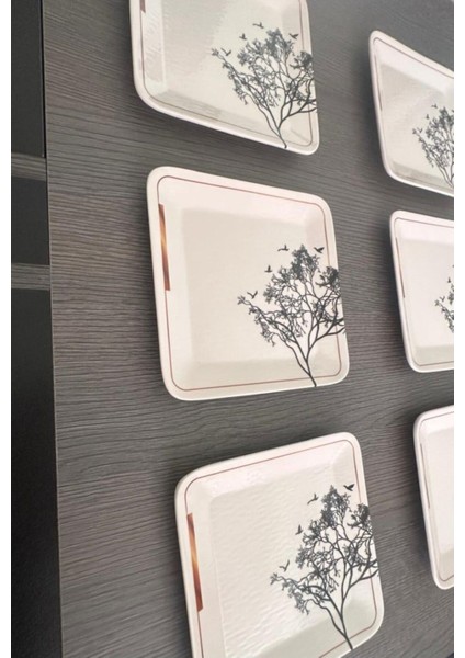 Bej Dilek Ağacı Desenli 6 Kişilik Seramik Pasta Seti, Şık ve Zarif Sunumlar Için fırsatları