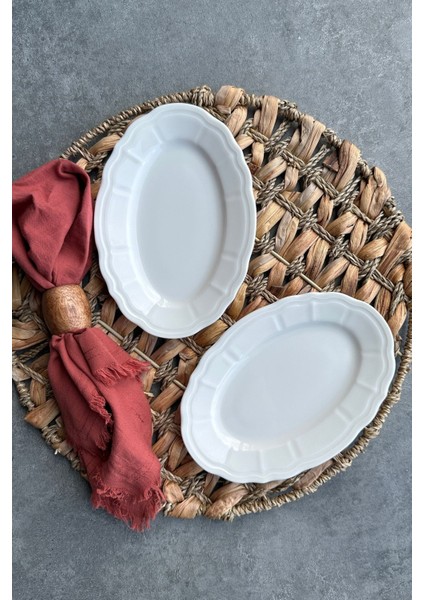 Bej Porselen 2'li 20 cm Küçük Boy Kahvaltılık Sunum Kayık Tabak Seti