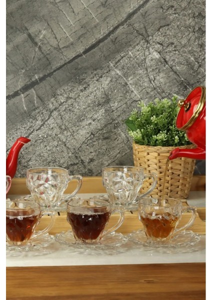 12 Parça Kristal Cam Fincan Takımı, Şık Kahverengi Tasarım modelleri