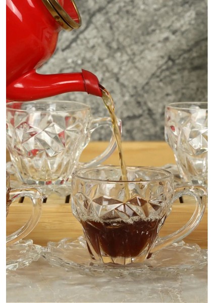 12 Parça Kristal Cam Fincan Takımı, Şık Kahverengi Tasarım indirimleri