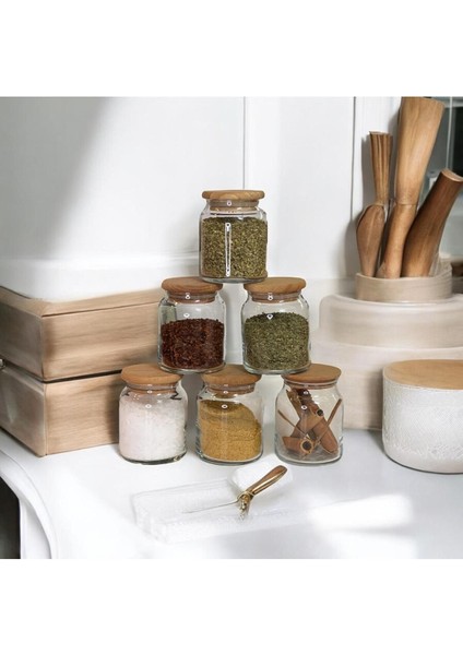 6 Adet Ahşap Kapaklı Renkli Kavanozlar, Turuncu, Şık ve Kullanışlı Set