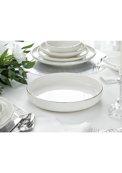 Modern Gümüş Krem Porselen Salata ve Sunum Kasesi 20 Cm, Şık ve Kullanışlı Tasarım