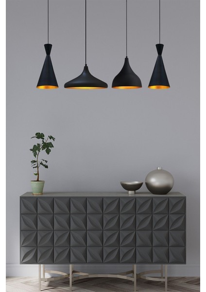 Modern Siyah Dörtlü Sarkıt Avize, Iç Mekan ve Restoran Şıklığı Için Ideal.