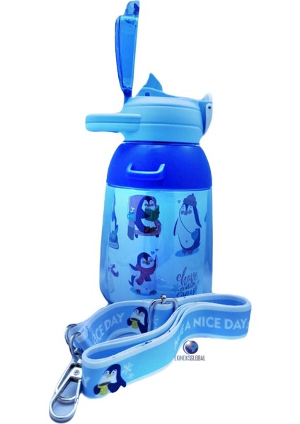 Kalın Pipetli Kapaklı 800 ml Su Matarası, 3 Renk, Boyun Askılı