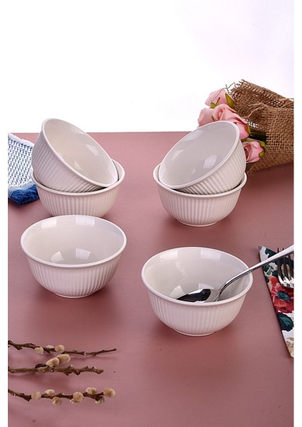 Şık 6'lı Yuvarlak Çorba ve Çerezlik Kase Takımı Beyaz