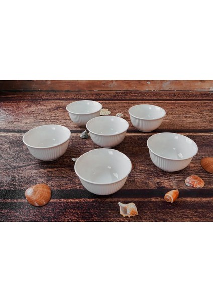 Şık 6'lı Yuvarlak Çorba ve Çerezlik Kase Takımı Beyaz fiyatları