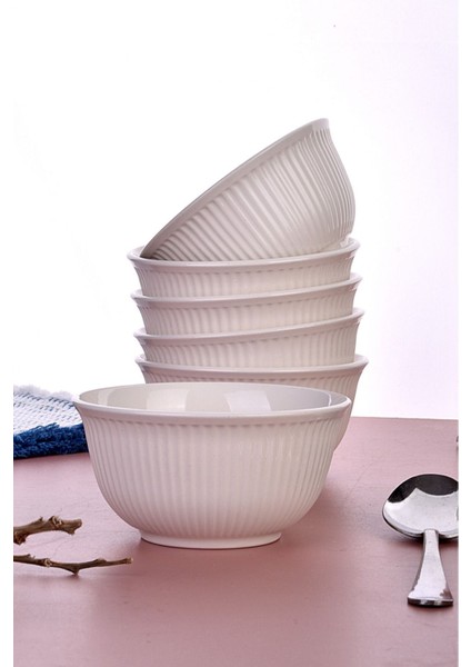 Şık 6'lı Yuvarlak Çorba ve Çerezlik Kase Takımı Beyaz fırsatları