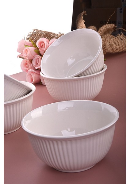 Şık 6'lı Yuvarlak Çorba ve Çerezlik Kase Takımı Beyaz