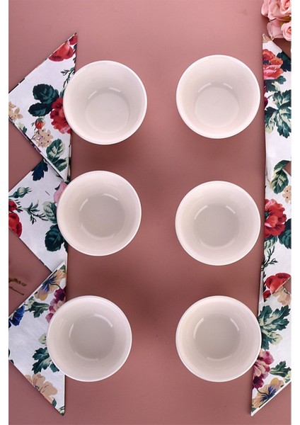 Şık 6'lı Yuvarlak Çorba ve Çerezlik Kase Takımı Beyaz