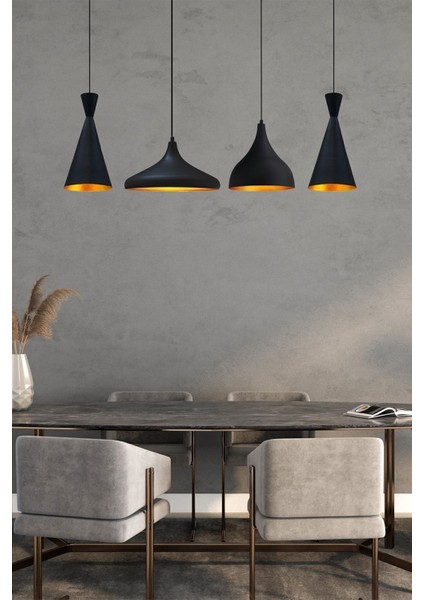 Modern Siyah Dörtlü Sarkıt Avize, Iç Mekan ve Restoran Şıklığı Için Ideal.