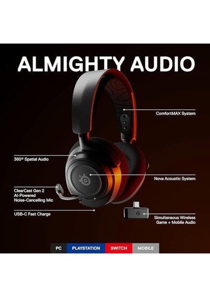 Arctis Nova 7 Wireless Multi-Platform Gaming ve Mobil Kulaklık, Nova Akustik Sistemi 2,4 Ghz ve Eş Zamanlı Bluetooth, USB C, Gen2 Clearcast Mikrofon fiyatları