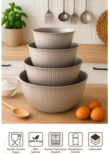 4'lü Renkli Plastik Karıştırma ve Saklama Kase Seti 1l-5l modelleri