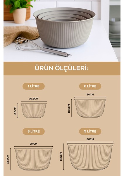 4'lü Renkli Plastik Karıştırma ve Saklama Kase Seti 1l-5l indirimleri