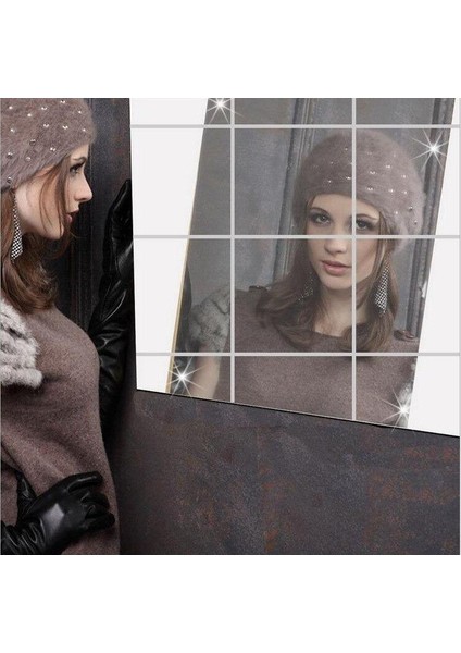 Yapışkanlı Dekoratif Folyo Ayna Kare ( 9 Adet ) Makyaj Aynası fırsatları