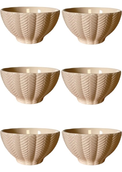 6'lı Seramik Kase Seti, Dekorlu ve Krem Renkli Çorba Kaseleri modelleri