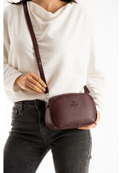 1423 Kadın Suni Deri Ayarlanabilir Çapraz Askılı 2 Gözlü Desen Omuz Çantası