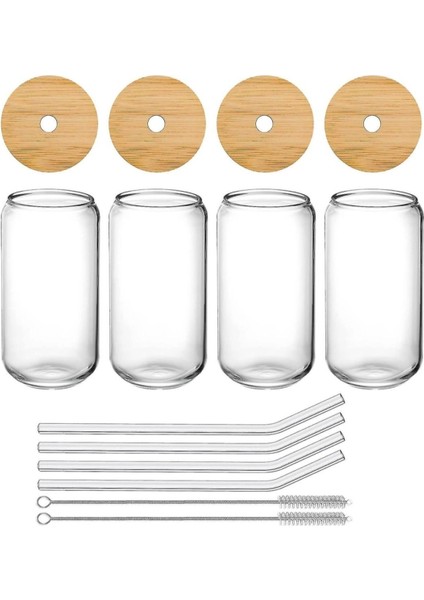 4 Adet Bambu Kapaklı Cam Bardak, Buzlu Kahve, Smoothie, Kokteyl, Pipet ve Temizleme Fırçası indirimleri