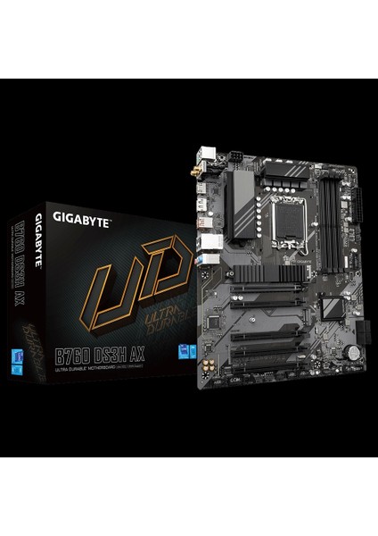 Gıgabyte B760 DS3H Ax, Rev.1.0, 4xddr5, 2xm.2, Dp, Hdmı, Type-C, Wi-Fi 6e, Bluetooth V5.3, 12-13-14.nesil, LGA1700 Soket, Anakart