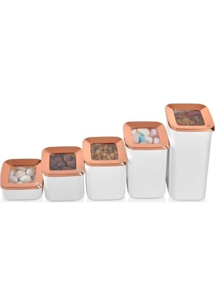 Beyaz Kare Saklama Kabı Seti, 5'li, Farklı Boyutlarda, Şık ve Kullanışlı Tasarım