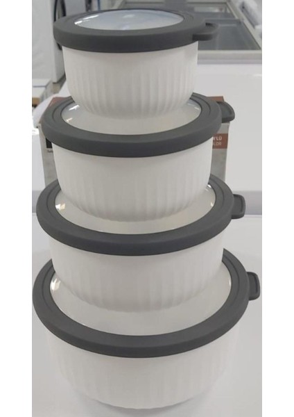 Vakumlu Saklama Kabı Seti, Beyaz, 4 Parça, Dayanıklı ve Pratik Kullanım