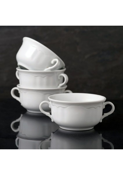 Venedik Serisi 4'lü 12 cm Kulplu Beyaz Porselen Çorba Kasesi