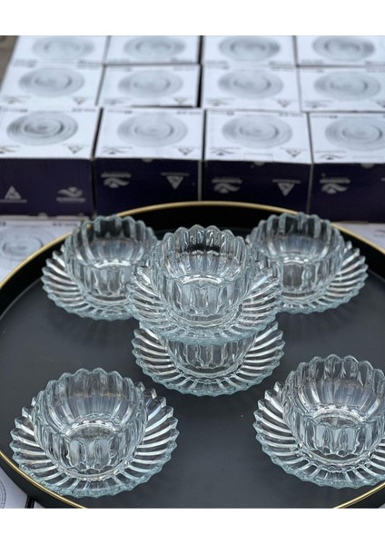 12 Parça Kristal Cam Çerezlik ve Sunumluk Seti, Şık ve Zarif Ev Dekorasyonu