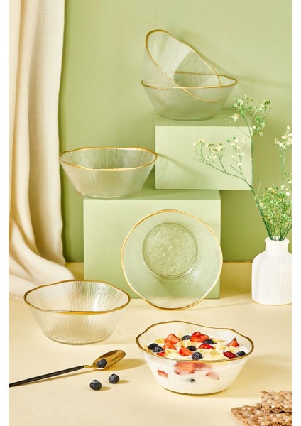 Turuncu 6'lı Cam Kase Seti, Salata, Çorba ve Çerezler Için Şık ve Kullanışlı.