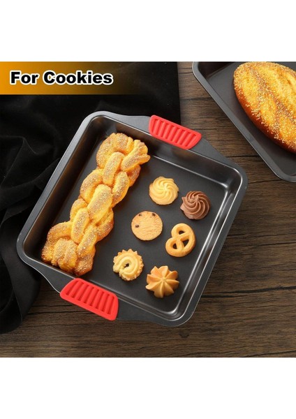 Çok Renkli Silikon Saplı Kare Fırın Tepsisi, Yanmaz, Yapışmaz, 30 cm indirimleri