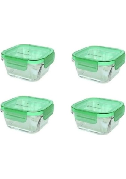 Mavi 4'lü Kare Kilitli Cam Saklama Kabı, Sızdırmaz, Pratik ve Güvenli Kullanım