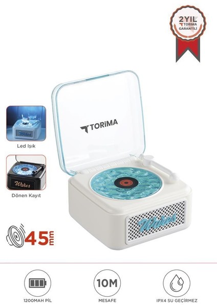 D61 Beyaz Nostalji Plak Görünüm Dekor Waves Bt Işıklı Müzik Çalar Saat Tf Kart Aux Özellikli