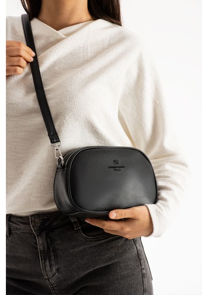 1423 Kadın Suni Deri Ayarlanabilir Çapraz Askılı 2 Gözlü Desen Omuz Çantası