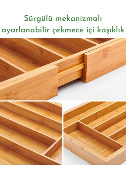 Iki Taraflı Uzayabilen Bambu Çekmece Iç Kaşıklık, Kahverengi indirimleri