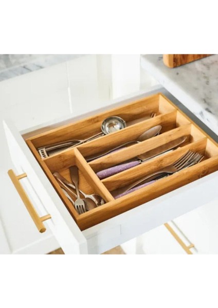 Iki Taraflı Uzayabilen Bambu Çekmece Iç Kaşıklık, Kahverengi