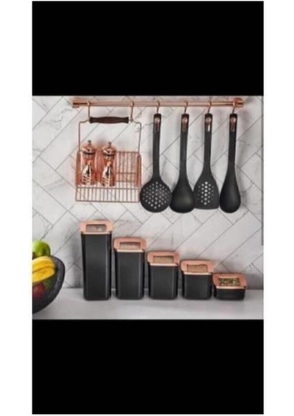 Şık Kare Saklama Kabı Seti, Siyah Bakır, 5'li, Farklı Boyutlar modelleri