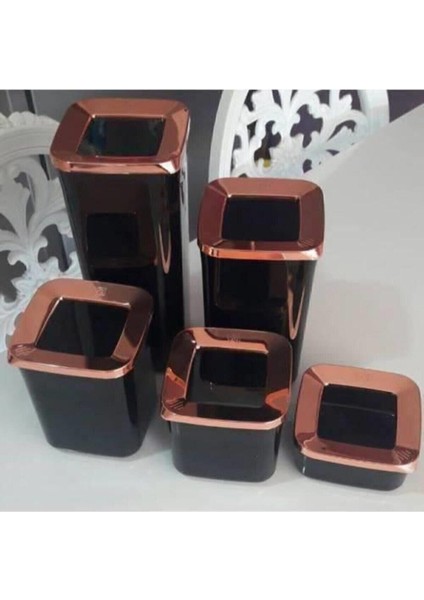 Şık Kare Saklama Kabı Seti, Siyah Bakır, 5'li, Farklı Boyutlar fırsatları