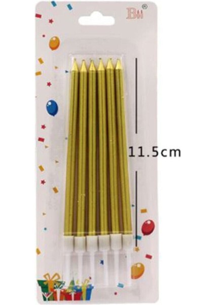 6'lı Ince Uzun Mum Seti, Gold Renk, Şık ve Zarif Dekoratif Aksesuar