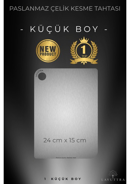 24X15 cm Küçük Boy Paslanmaz Çelik Kesme Tahtası - Antibakteriyel - Leke ve Su Tutmaz
