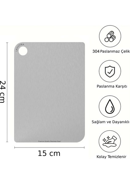 24X15 cm Küçük Boy Paslanmaz Çelik Kesme Tahtası - Antibakteriyel - Leke ve Su Tutmaz fiyatları