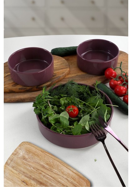 Mor ve Ekru Salata Kasesi 3'lü Set, Şık ve Kullanışlı Mutfak Aksesuarları