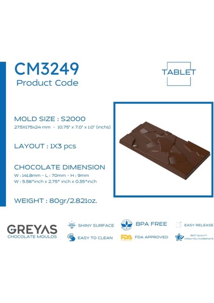 Çok Renkli Polikarbon Tablet Çikolata Kalıbı, 80 Gr, Kaliteli ve Şık Tasarım fırsatları