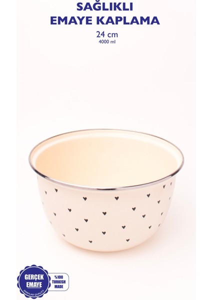 Bej Emaye Karıştırma ve Salata Kabı 24CM 4l, Ocakta Kullanılabilir, Dayanıklı ve Şık Tasarım