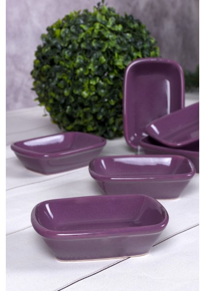 Mor Dikdörtgen ve Kayık Çerezlik Seti, 13 Cm, 6 Adet