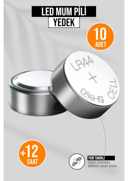10 Adet Yedek Pil, Pilli Ledli Mumlar Için 12 Saat Çalışma Süresi