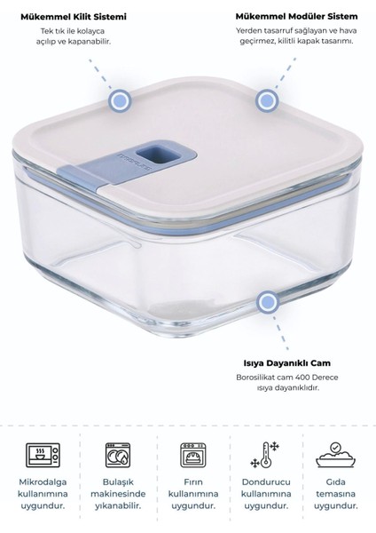 Kare Cam Saklama Kabı 720ML, Bej, Dayanıklı ve Şık Mutfak Gereci fırsatları