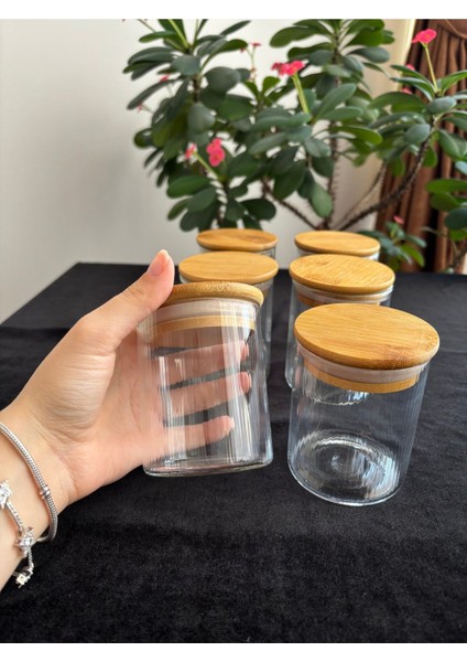6 Adet Vakumlu Kapaklı Cam Kavanoz, Baharatlık, 210 Ml, Kahverengi