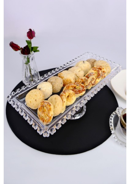 Şeffaf Dikdörtgen Cam Sunumluk, Ayaklı, 30 Cm, Boncuk Detaylı, Şık ve Kullanışlı modelleri